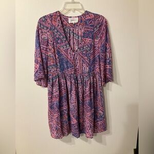 Ba&sh Fleur Dress Blue Print Boho Babydoll dress Sz XS